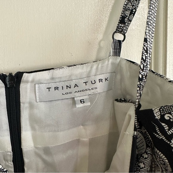 Trina Turk Empire Waist Black and White Botanical Print Mini Dress 6 - Picture 5 of 9